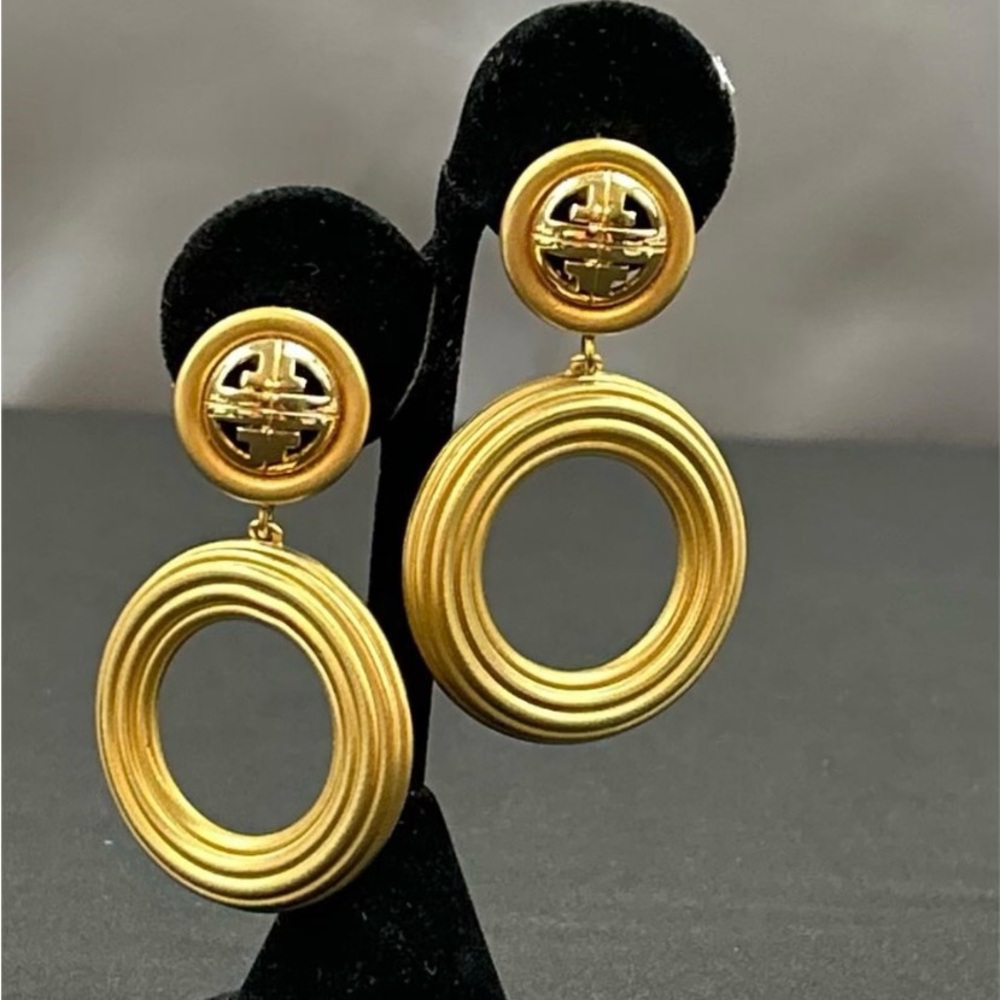 Catwalk Couture Givenchy Logo hoop earrings Matte Gold Dangle Hoop Earrings